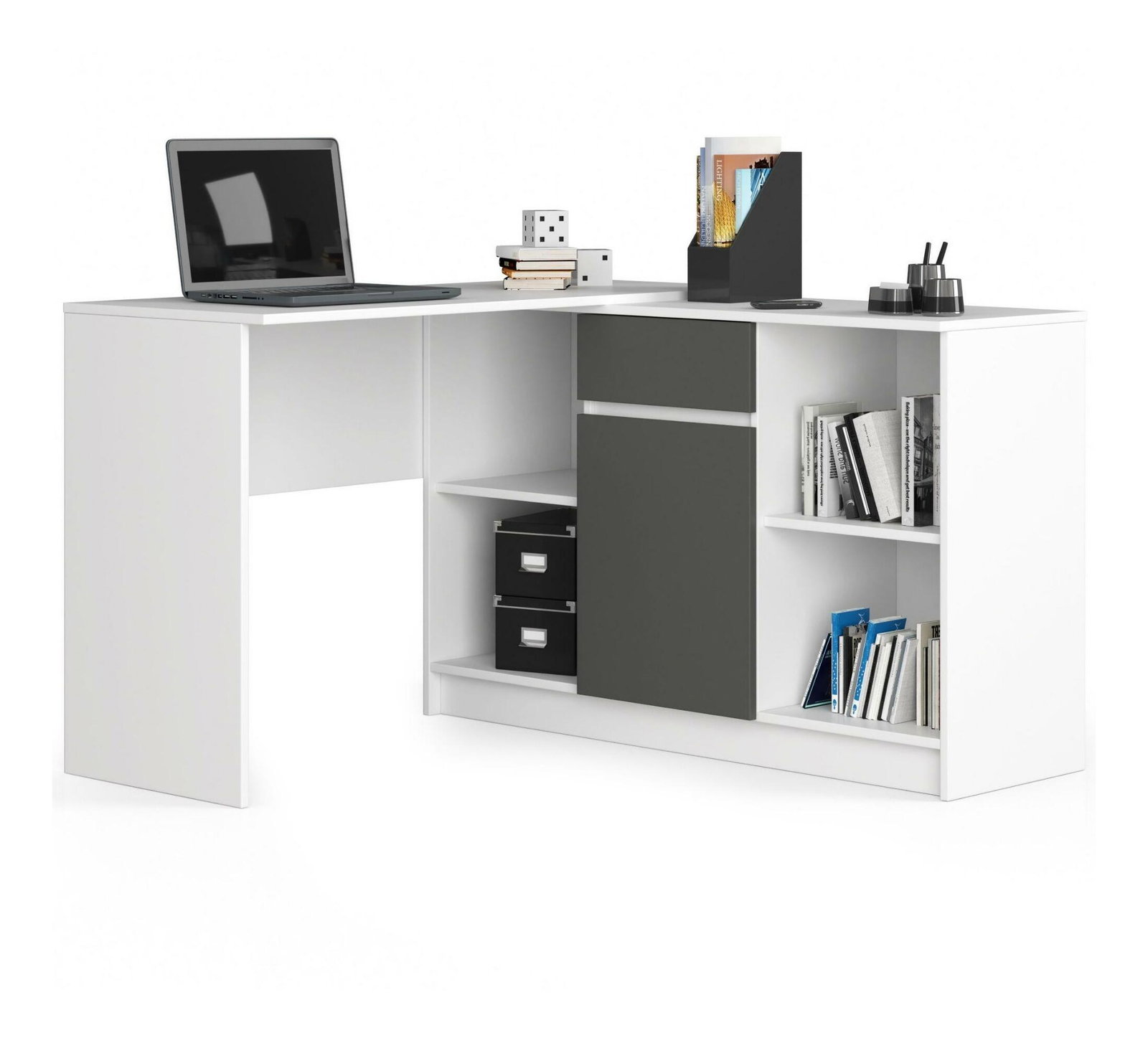 Sarok PC asztal Bahar (fehér + szürke)