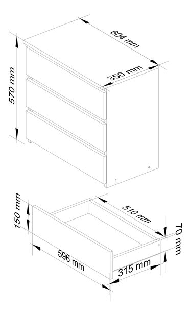 Komoda Cleania CL3 (sivi grafit + bijela)
