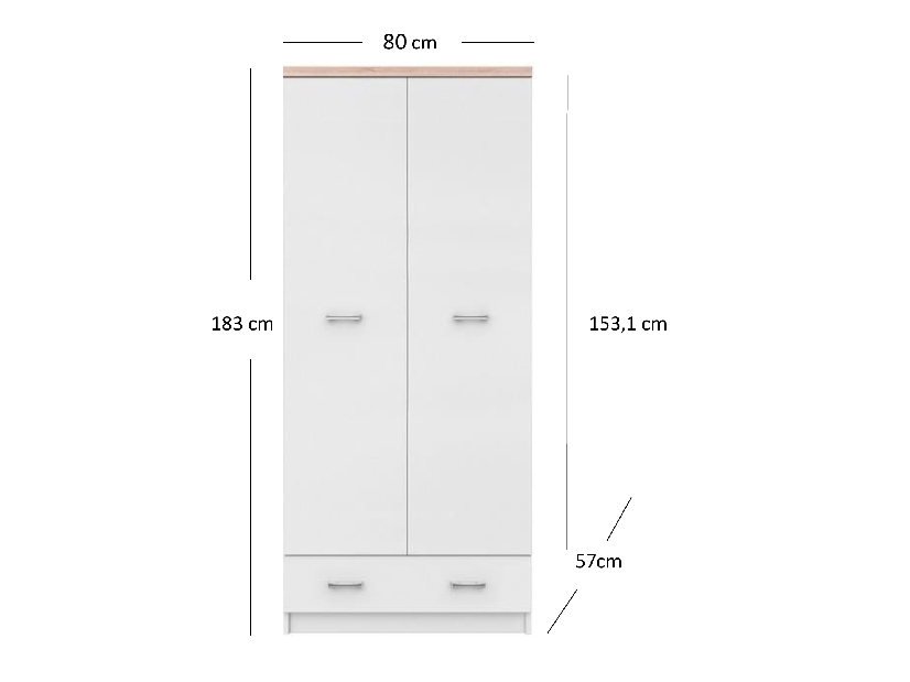 Šatníková skriňa Tianna 2d1s (biela)