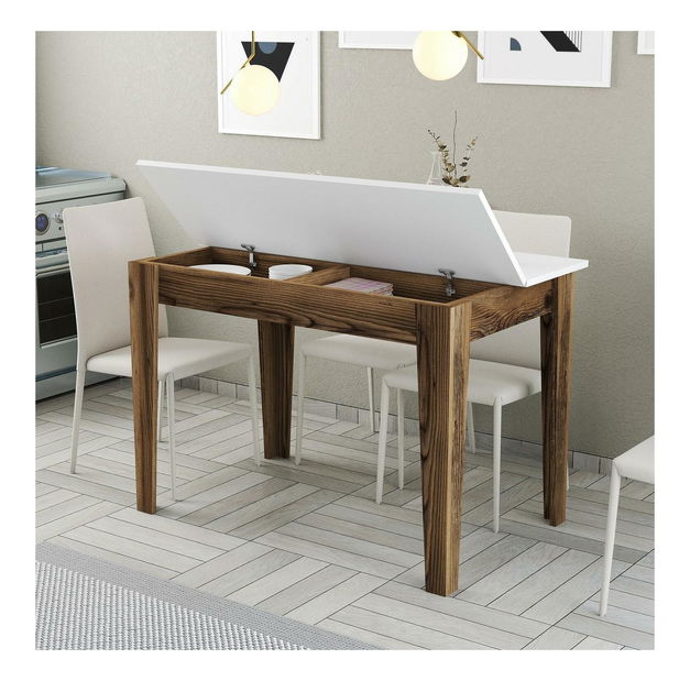 Masă sufragerie (pentru 4 persoane) Kim (nuc + alb)