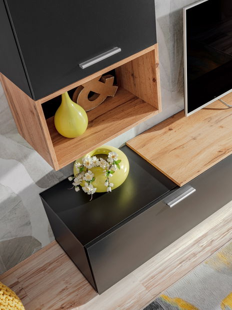 Obývacia stena Malman II (čierna matná + dub wotan) *výpredaj