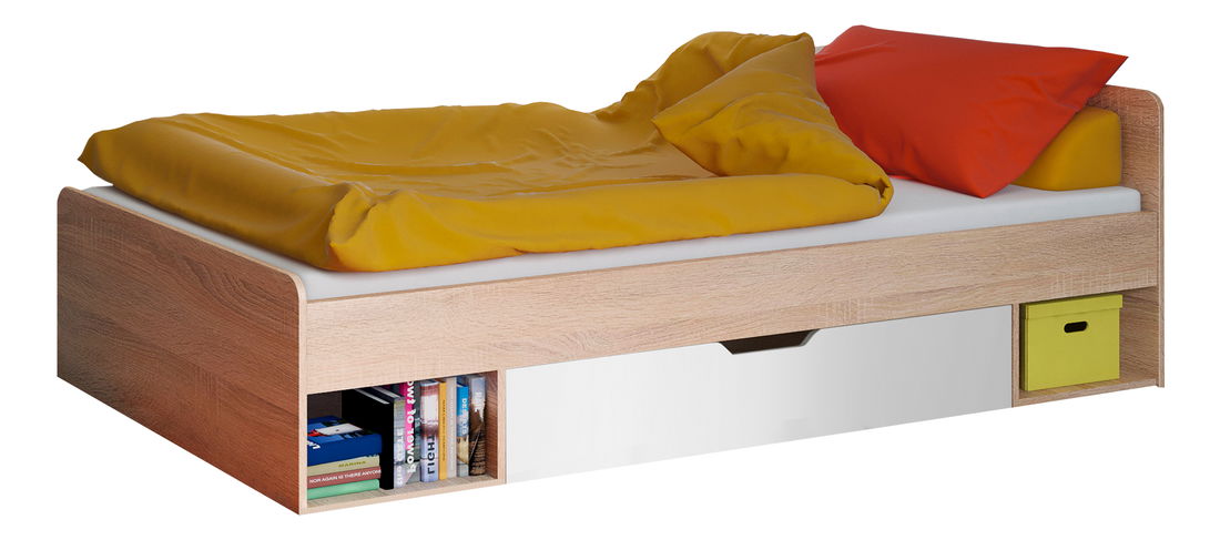 Pat de o persoană 90 cm Terrell (Stejar sonoma + alb) (fără saltea și somieră)