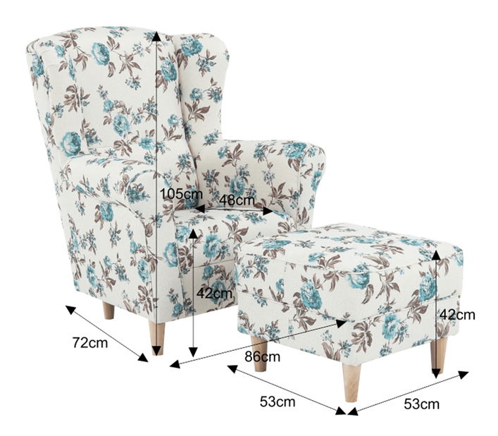 Fotoliu cu urechi cu taburete Aevo (rose 14)