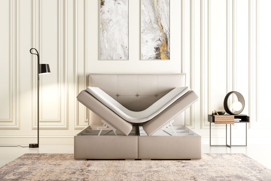 Pat matrimonial Boxspring 180 cm Carla (gri)(cu sp. depozitare)