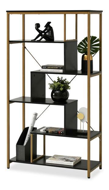 Regál Harp B (čierne drevo + zlatá)