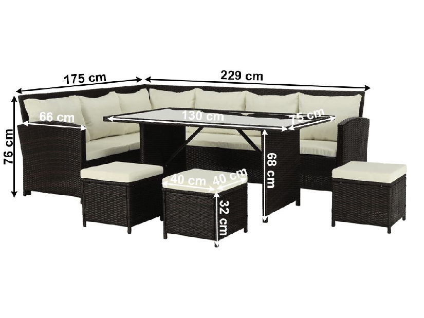 Set mobilier de grădină Stork (maro + crem) (pentru 8 persoane)