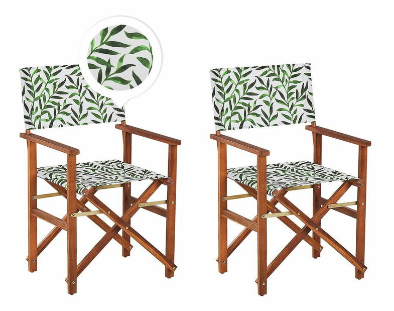 Set 2 buc șezlong de grădină cu huse de rezervă Ciala (lemn închis + model frunze)