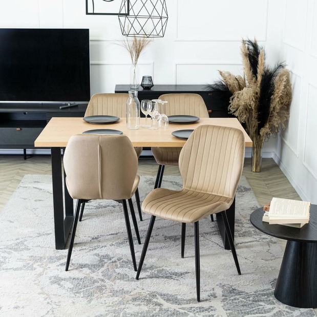 Jedálenský set Gravar (dub zlatý + čierna + béžová) (pre 4 osoby)