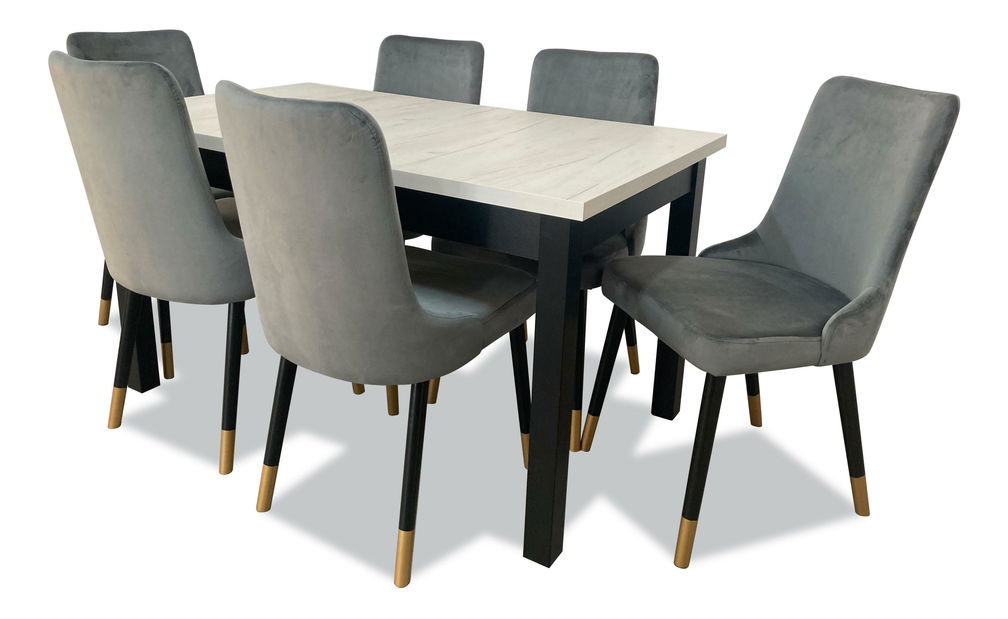 Set mobilier sufragerie Alita 3 (alb + gri) (pentru 6 persoane)