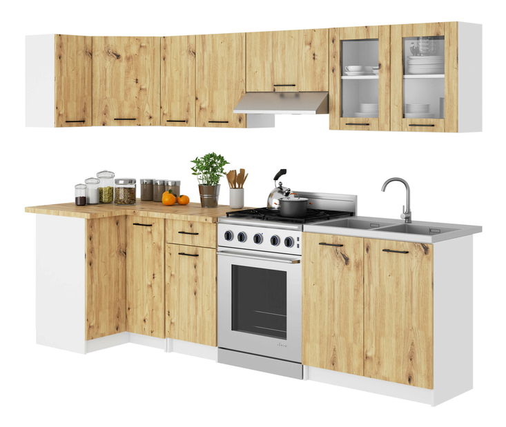 Vitrină de bucătărie superioară Organo 580 (alb + stejar artisan)