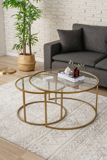 Set konferenčných stolíkov Belende (zlatá + sklo)