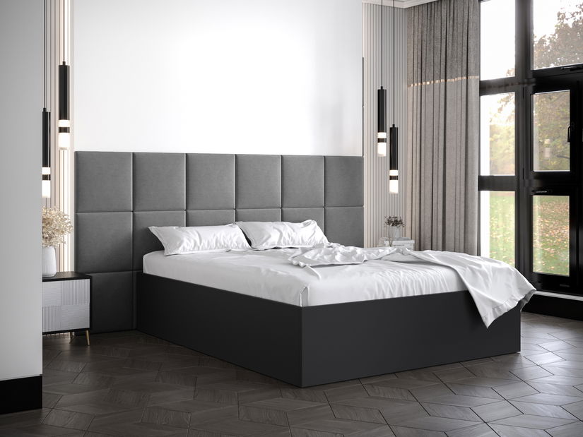 Pat matrimonial cu tăblie tapițată 160 cm Brittany 4 (Negru mat + gri) (cu somieră)