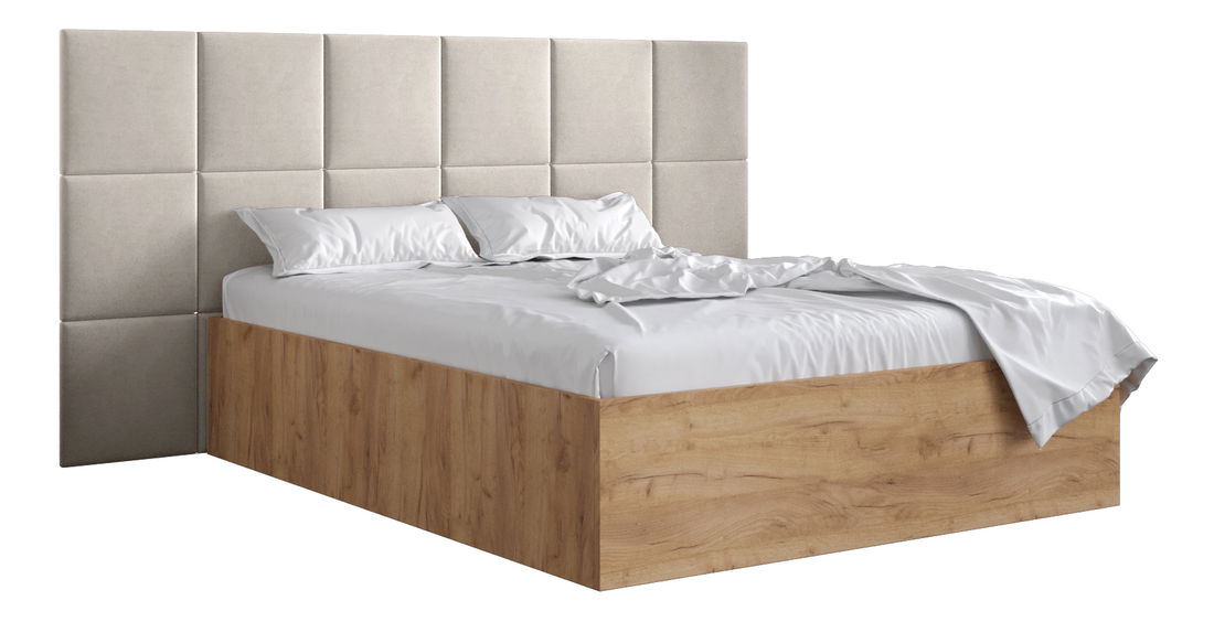 Franciaágy kárpitozott fejtámlával 160 cm Brittany 4 (arany craft tölgy + krém) (ágyráccsal)