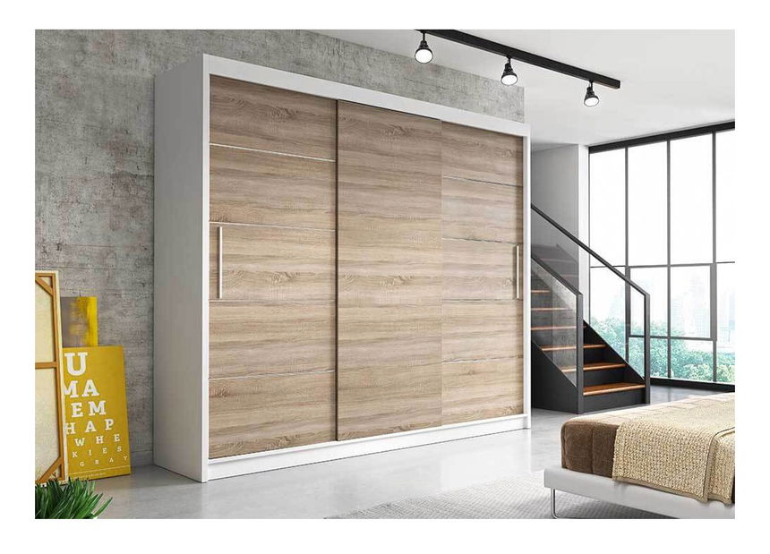 Šatníková skriňa Arrun (biela + dub sonoma)