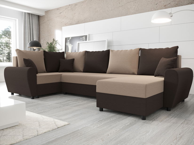 Rohová sedačka v tvare U Fleur Long (tmavohnedá + béžová) (L)