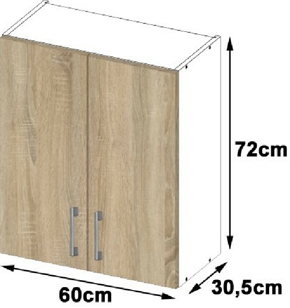 Horná kuchynská skrinka Lula W60 720 (biela + dub sonoma)