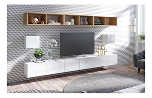 Mobilier living Calabria C34 WHITE (Alb + Stejar auriu) (fără iluminat)