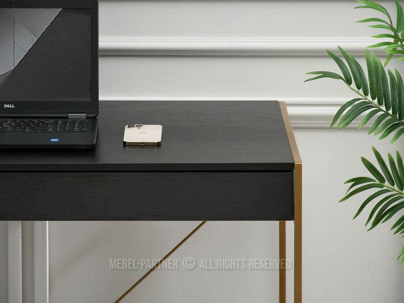 Masă PC Unica (lemn negru + auriu)
