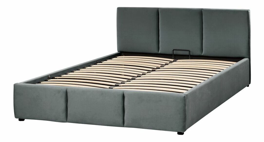 Pat matrimonial 140 cm Belize (gri închis) (cu somieră) (cu sp. depozitare)