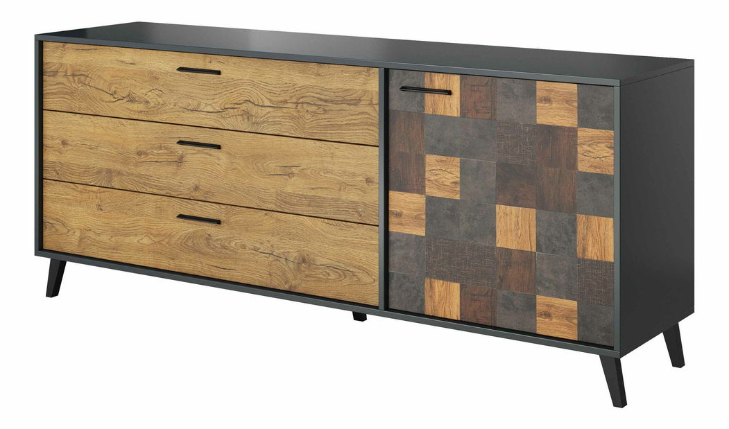 Comodă Soumi (Lemn închis + Negru)