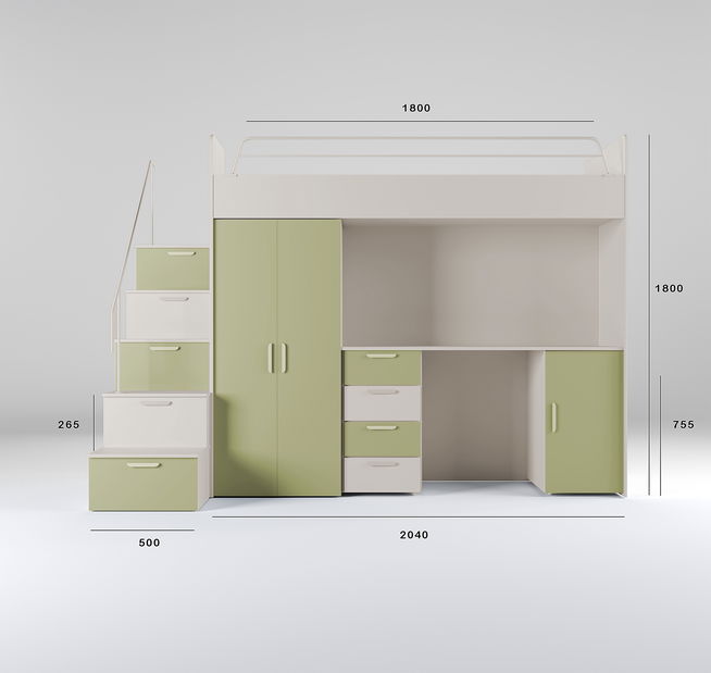 Pat pentru copii Ruby IV S (cașmir + verde măslin) (cu somiere)