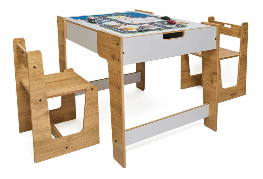 Set detský stolík a 2 stoličky Pidili 5 (biela + naturálna)