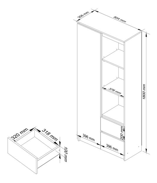Regál Rehana (wenge + biela)