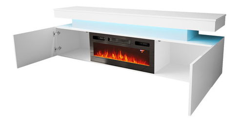 TV ormarić s kaminom Lesteralo EF 2D 190 (crna + crni sjaj) (s plavom LED rasvjetom)