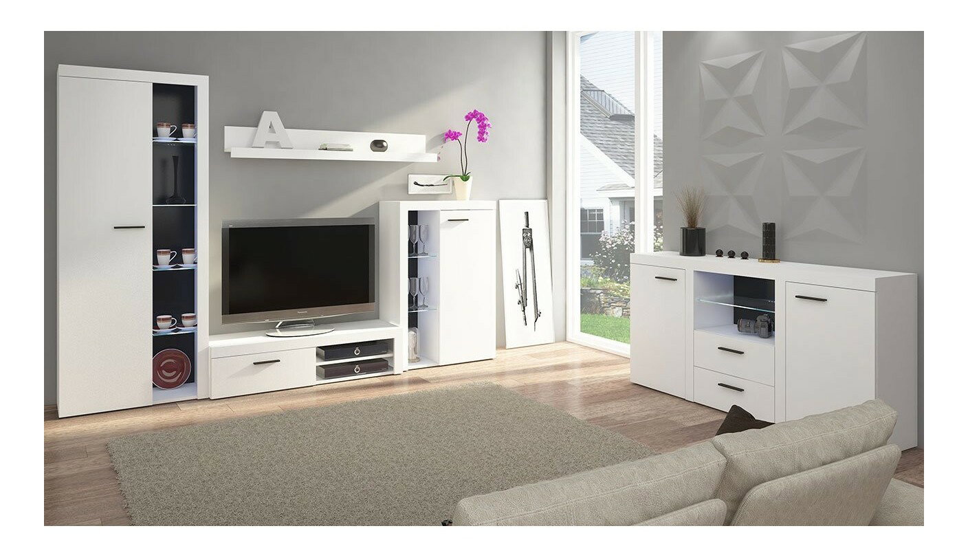 Mobilier living Rokara (cu komodou) (Alb) (iluminat LED)