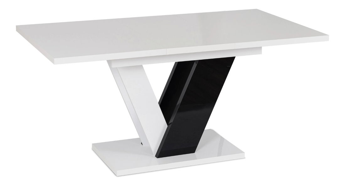 Blagovaonski stol na razvlačenje Comentado (bijeli sjaj + crni sjaj) (za 4 do 6 osoba)