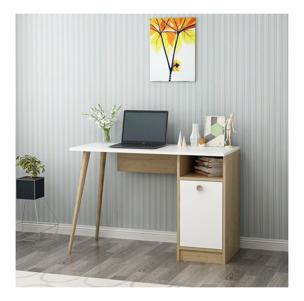 PC asztal Muduti (fehér + zafír tölgy) 