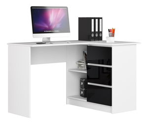 Masă PC de colț Bodhi (Alb + negru lucios) (D)