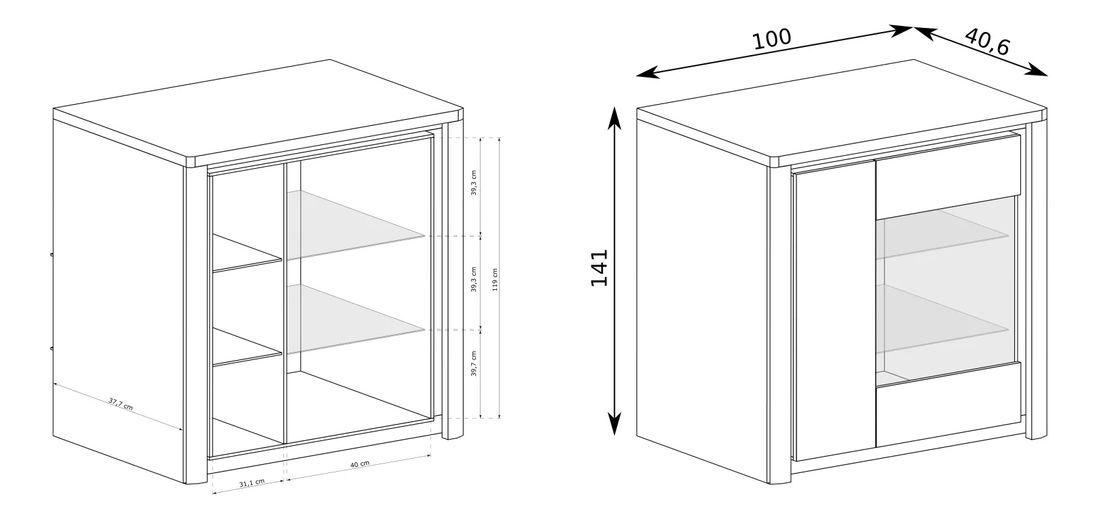 Vitrina Livia 05 (s LED rasvjetom) (hrast ribbeck + bijeli sjaj)