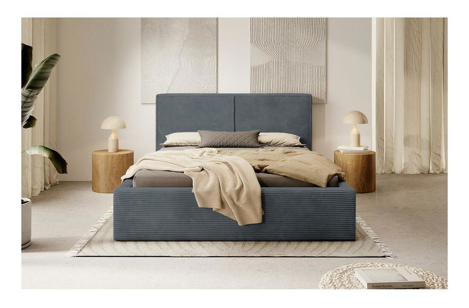 Franciaágy 140 cm Fatime (ágyráccsal) (tárolóhellyel) (szürke + fekete) 