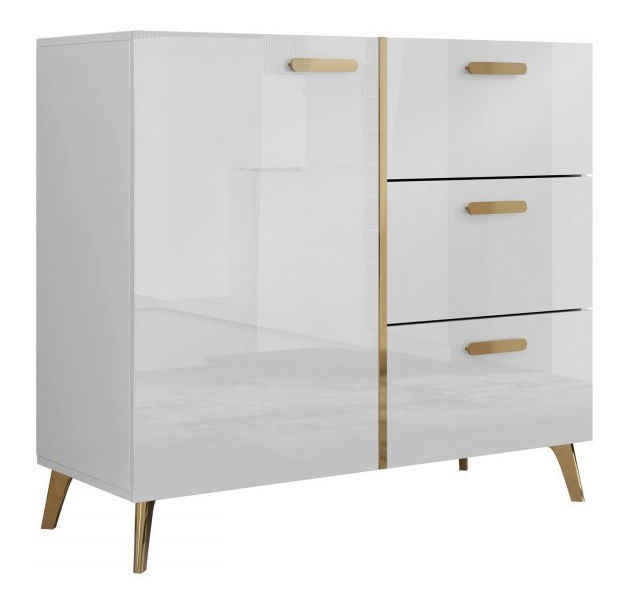 Komoda Rostasi 1D3SZ (bijela + bijela sjajna + zlatna)