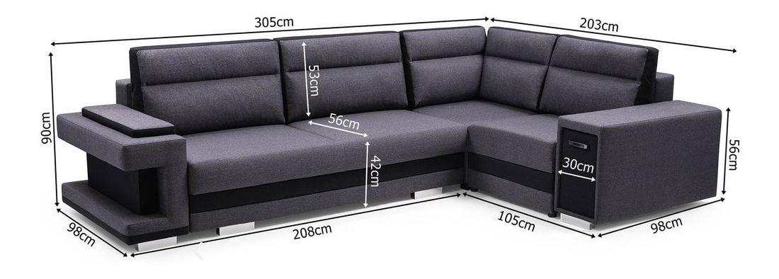 Rohová sedačka Arin (čierna + sivá) (P)