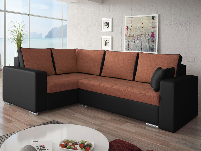 Rohová sedačka Valmero Bis (oranžová + čierna) (L)