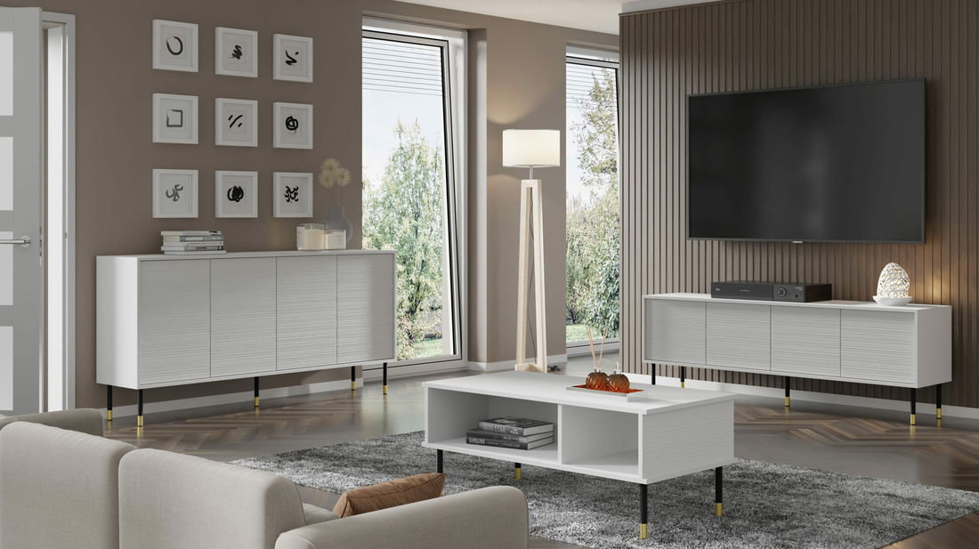 Dulap 4D 180 Sherlock (alb + Negru + Auriu)