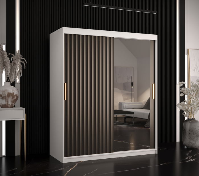 Dulap de haine cu oglindă 150 cm Riana Wa 2 150 (alb + negru)