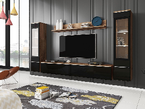 Mobilier living Selwyn II (wotan + Negru lucios ) (iluminat LED Alb)