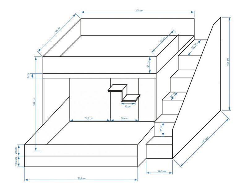 Pat pentru copii combinat 90 cm Puro 16 (alb mat + alb lucios + mânere negre)