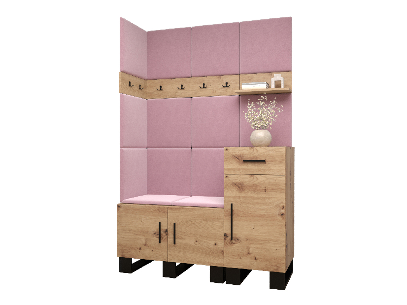 Set mobilier pentru hol Amanda 10 (Stejar artisan + roz)