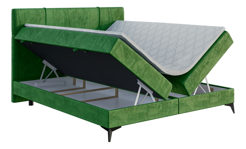 Pat de o persoană boxspring 120 cm Nivela (Verde) (cu saltea și sp. depozitare)