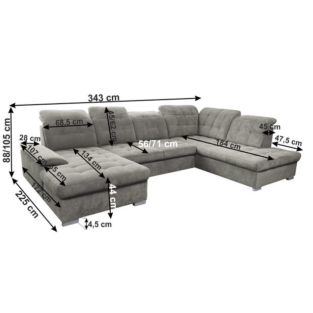 Rohová sedačka v tvare U Teo (sivohnedá) (L)