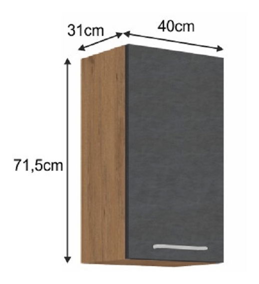 Dulap superior de bucătărie 40 G-72 1F Velaga (gri mat + stejar lancelot)