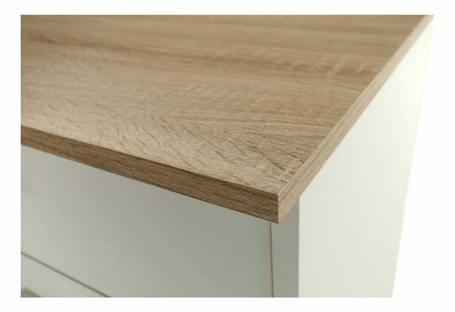 Masă PC de colț Teny (Alb + Stejar sonoma)