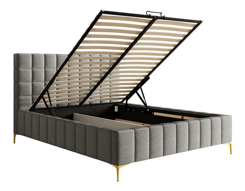 Franciaágy 140 cm Sheldona 140 (ágyráccsal) (tárolóhellyel) (szürke + arany)