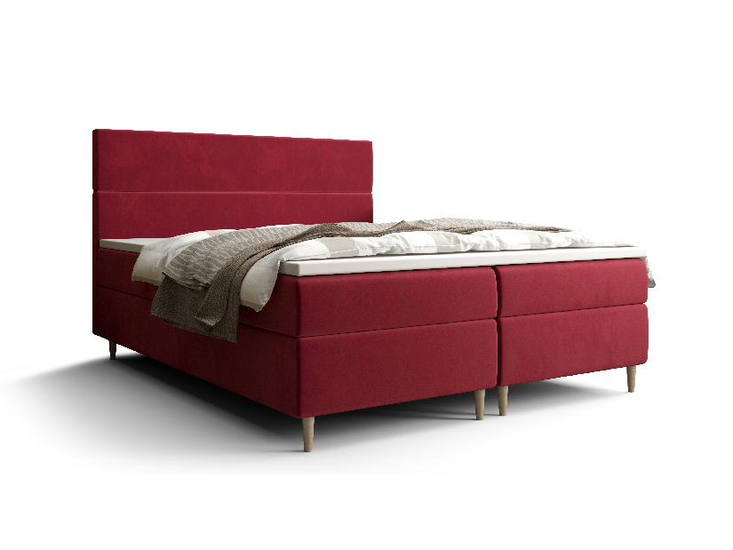 Manželská posteľ Boxspring 140 cm Flu (bordová) (s matracom a úložným priestorom)