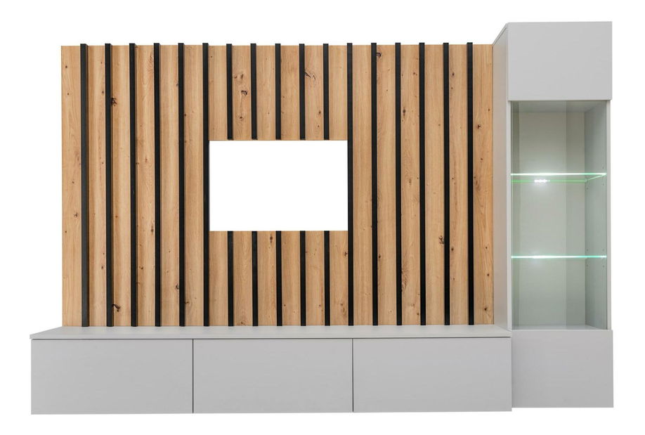 Obývacia stena Vertic (dub artisan + perla gray) (s LED osvetlením)