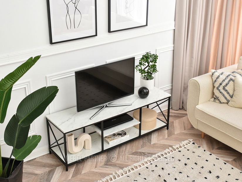 TV stolić/ormarić Jukky Stol Rtv (bijeli mramor + crna)